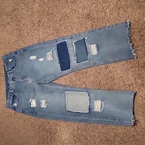 **BARELY WORN** blue straight patchwork distressed jeans men's size 36/40